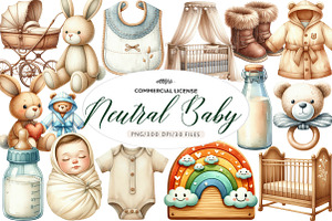 Neutral Baby Watercolor Clipart, an Illustration by CreationArt