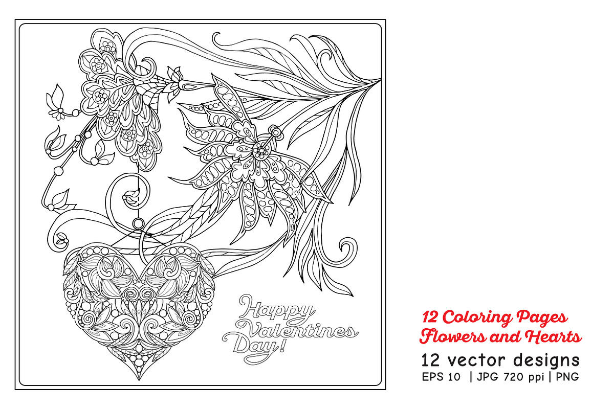 Flowers and Love Hearts, a Decorative Illustration by Elen-Lane (Photo 5 of 6)