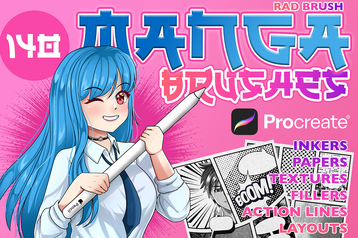 140 Procreate Manga Brushes, a Brush Add-On by RadekBroz (Photo 1 of 9)