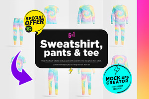 Sweatshirt, -pants & Tee 6xMock-ups