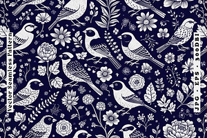 Indigo Folk Birds Seamless Vector, a Pattern Graphic by one-touch
