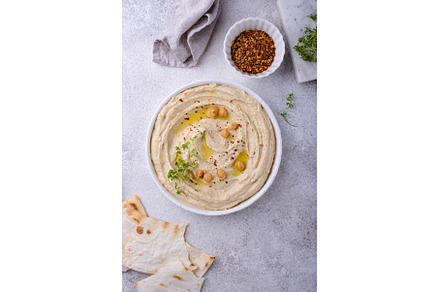 Hummus from chickpeas and pita bread, a Food & Drink Photo by Yulia Furman