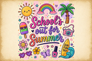 School out Summer Cute Doodle PNG, a Work Illustration by Sublimation Artist