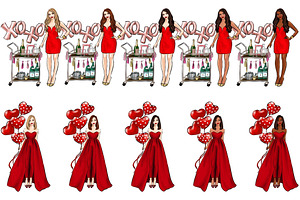 Valentine Girls 6 Fashion Clipart