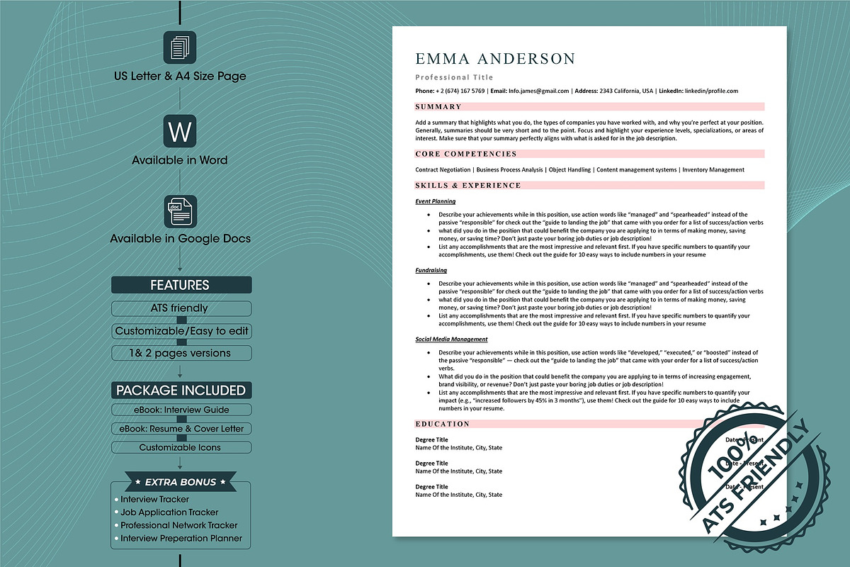 Easy to edit ATS resume template, a Resume Template by Design_Xlab (Photo 1 of 10)