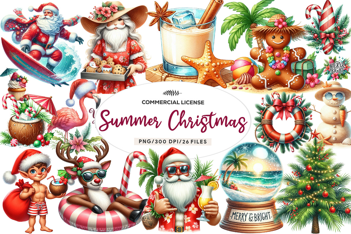 Summer Christmas PNG Watercolor, an Illustration by CreationArt (Photo 1 of 9)