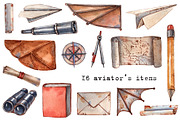 Aviators - Watercolor Clipart Set, a Texture Illustration by Mashamashastu (Thumbnail 3 of 13)