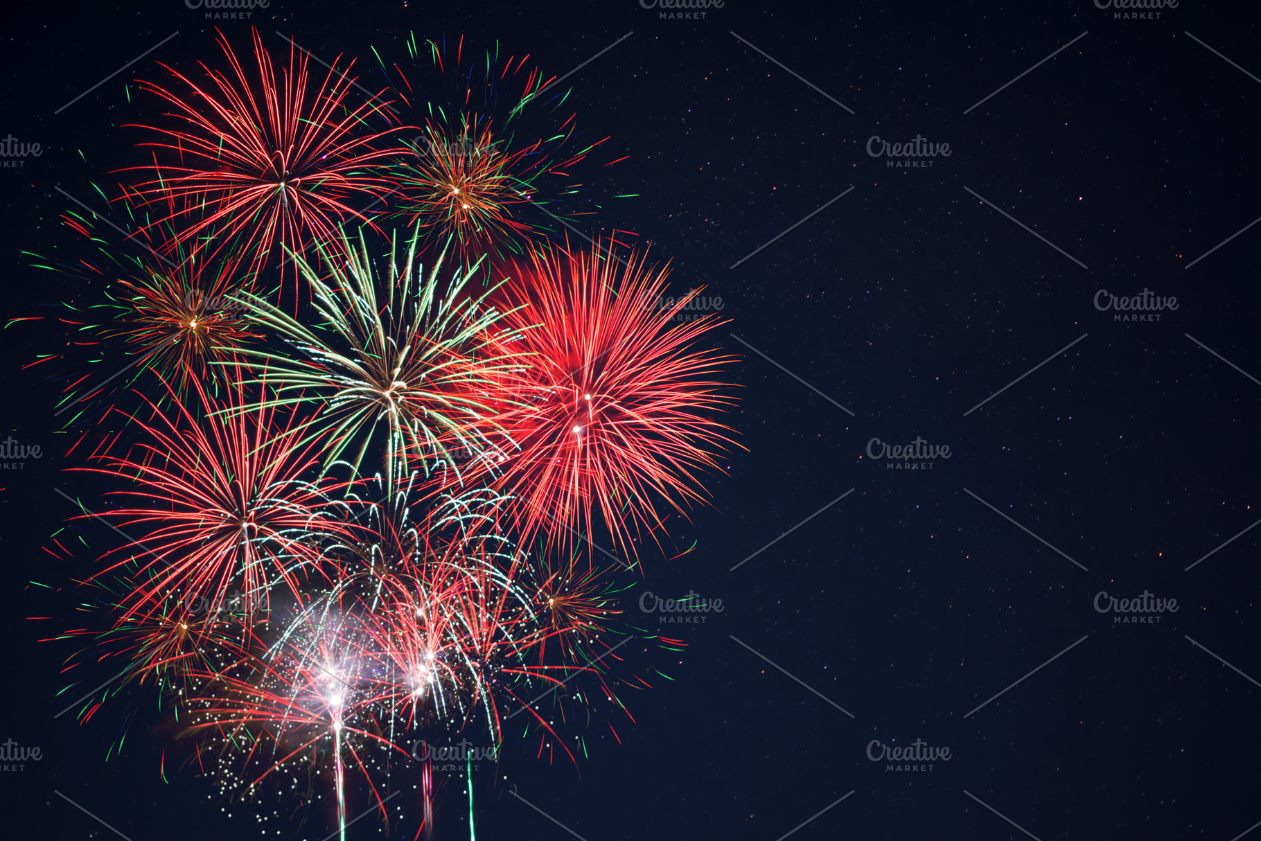 Red green yellow fireworks, a Holiday Photo by TasiPas