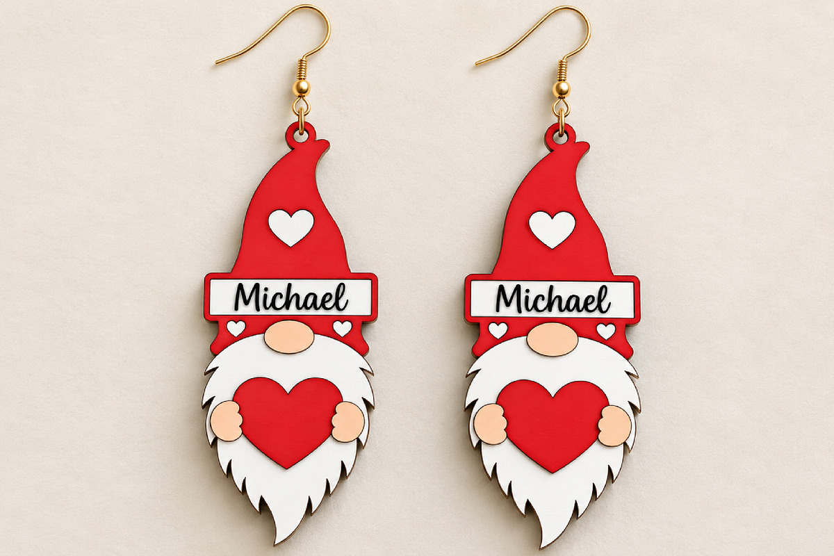 Christmas Gnome Earrings Laser Cut, a Seasonal Illustration by Canvas Craft (Photo 3 of 3)