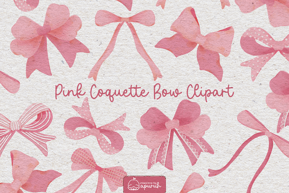 Pink Coquette Bows Watercolor Clipar, a Decorative Illustration by creationsbyapuruh (Photo 1 of 7)