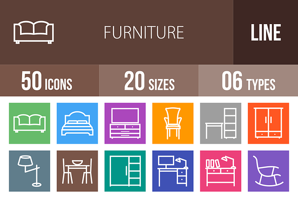 50 Furniture Line Multicolor Icons