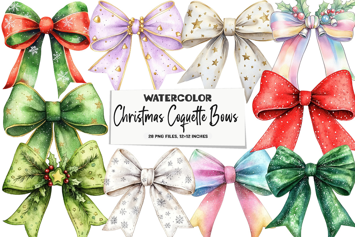Christmas Coquette Bows PNG, Bow, an Illustration by DreamArtGraphic (Photo 1 of 5)