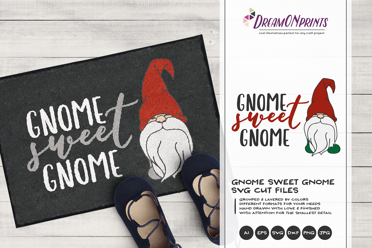 Christmas SVG | Gnome Sweet Gnome, an Illustration by DreamONprints (Photo 1 of 2)