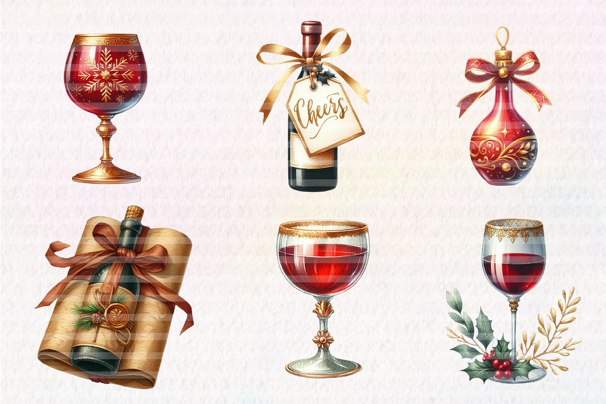Christmas Red Wine Clipart, an Illustration by CreationArt (Photo 4 of 6)