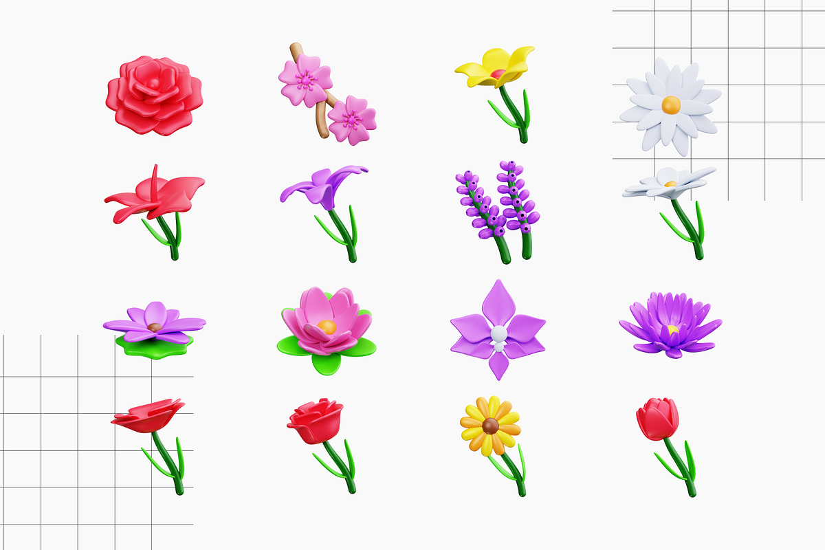 Flower 3D Icons, a Plants & Tree 3D Model by HacaStudio (Photo 3 of 3)
