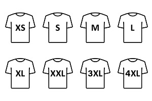 T-shirt Size Icon Set, an Object Illustration by Vector Creator