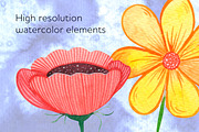 Colorful watercolor flowers clipart, a Decorative Illustration by AnastasiaWatercolor (Thumbnail 7 of 7)