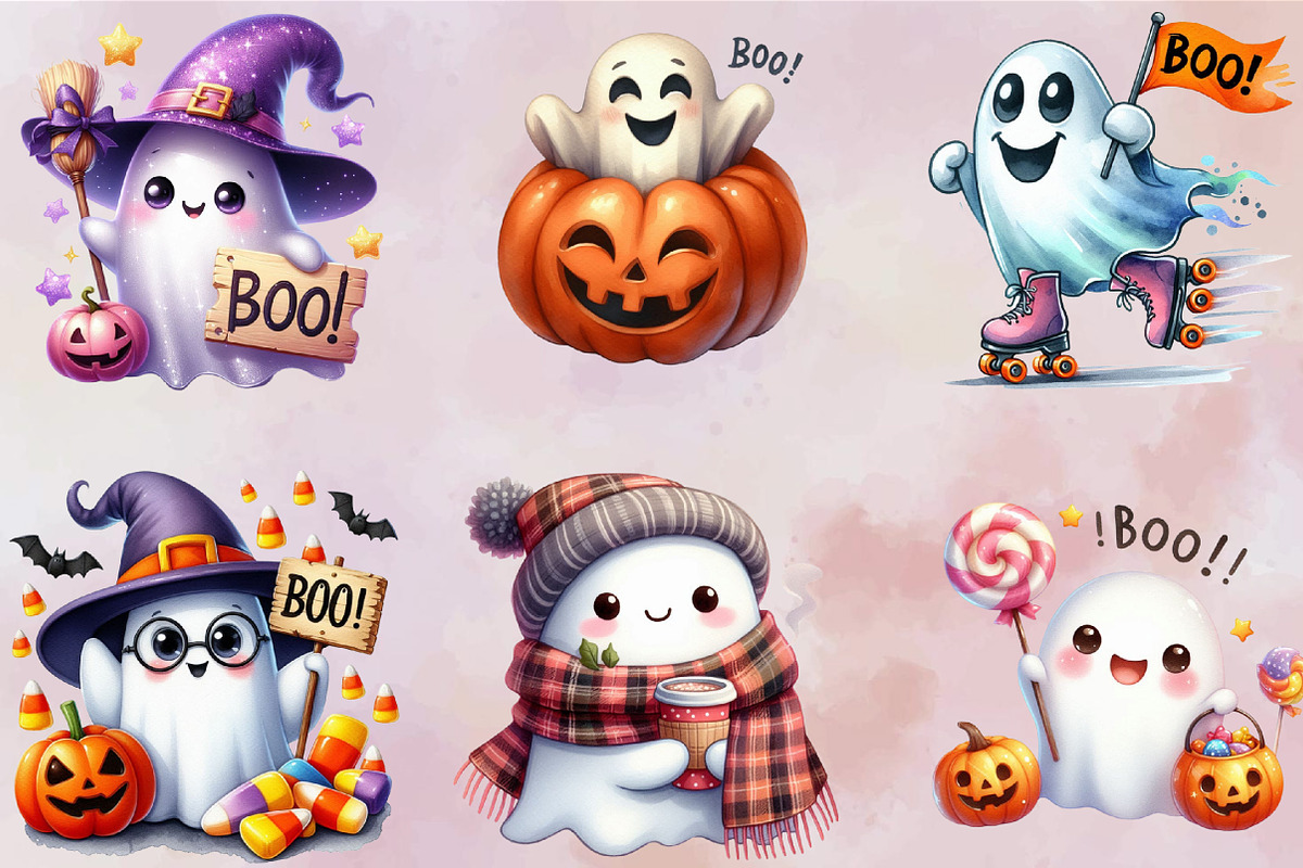 Watercolor Cute Boo Halloween Clipar, an Illustration by SVGArt (Photo 5 of 8)