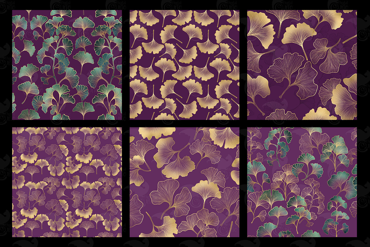 Purple and Gold Ginkgo Digital Paper, a Texture Graphic by Digital Curio (Photo 4 of 5)