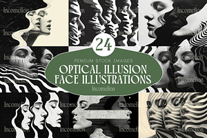 24 Black Optical Illusion Faces, a Person Illustration by Incomelion