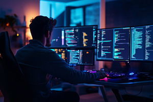Focused programmer works late, a Technology Photo by MistyDay