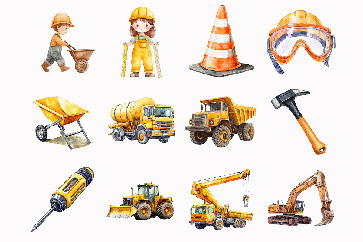 Construction Watercolor Clipart, an Illustration by Design Market (Photo 3 of 5)