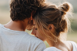 Young couple embracing outdoors with, a Person Photo by MistyDay