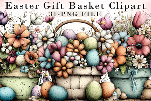 Easter Gift Basket Clipart, an Illustration by Libby Wishes