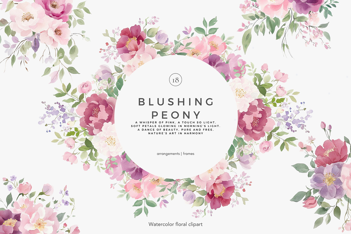 floral clipart watercolor peonies, a Decorative Illustration by Patishop Art (Photo 7 of 10)