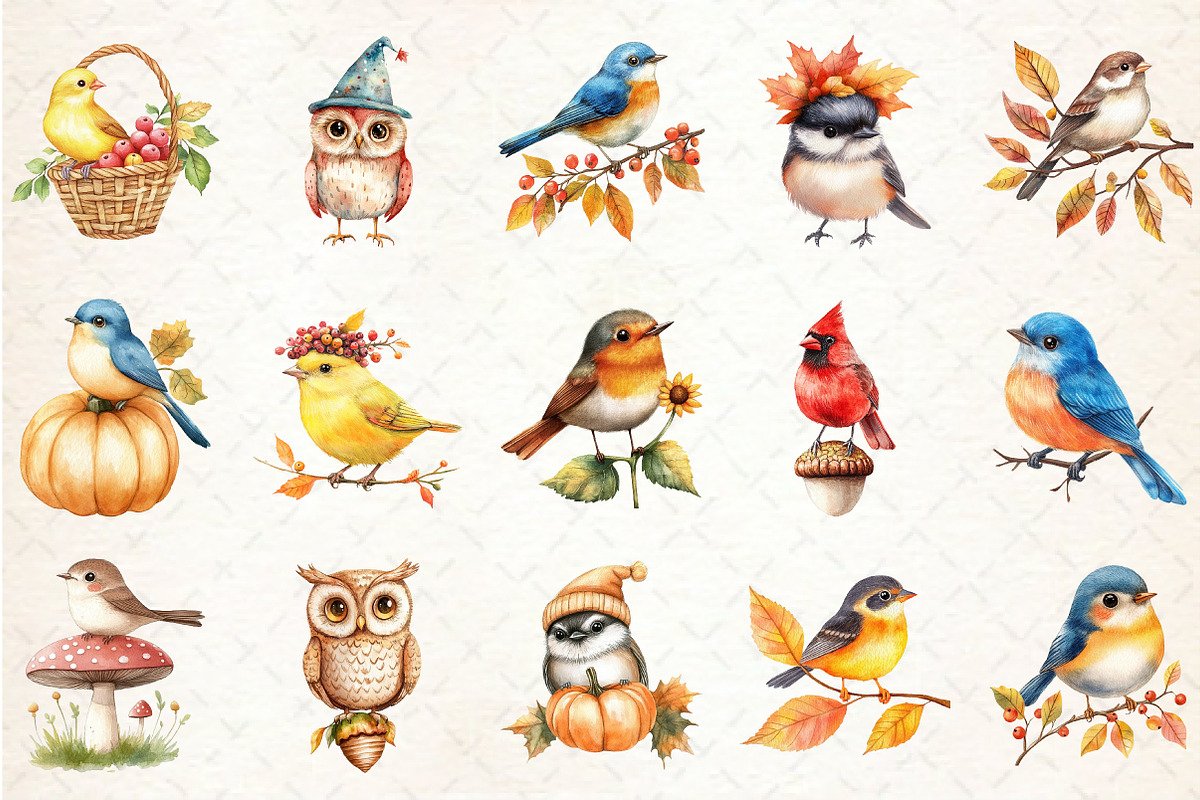 Whimsical Fall Autumn Birds Clipart, an Illustration by Rose Art (Photo 2 of 4)