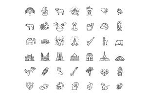 India icons set. Indian attractions, an Outline Icon by Tettygreen