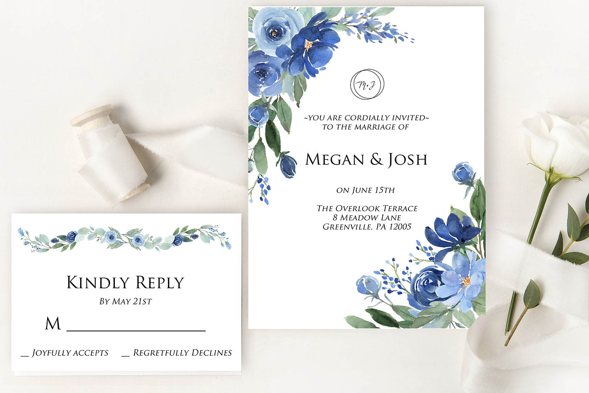 Blue Florals Large Bundle Watercolor, an Illustration by Graphic Blue Bird (Photo 5 of 6)