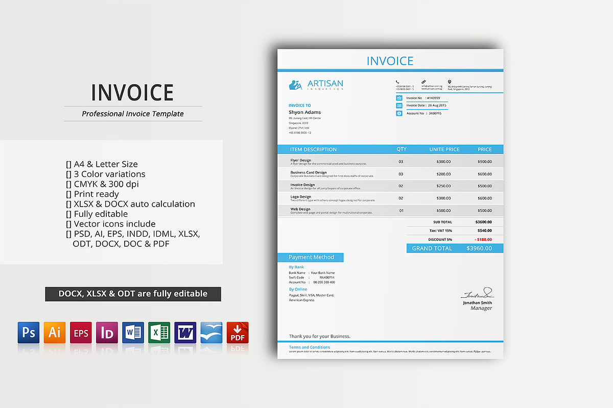 Invoice, a Stationery Template by artisanHR (Photo 1 of 5)