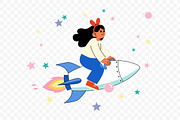 Girl Riding Rocket Illustration, a Person Illustration by Partikusi Design (Thumbnail 3 of 3)