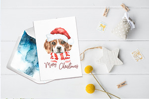 Christmas Watercolor Beagle Cards