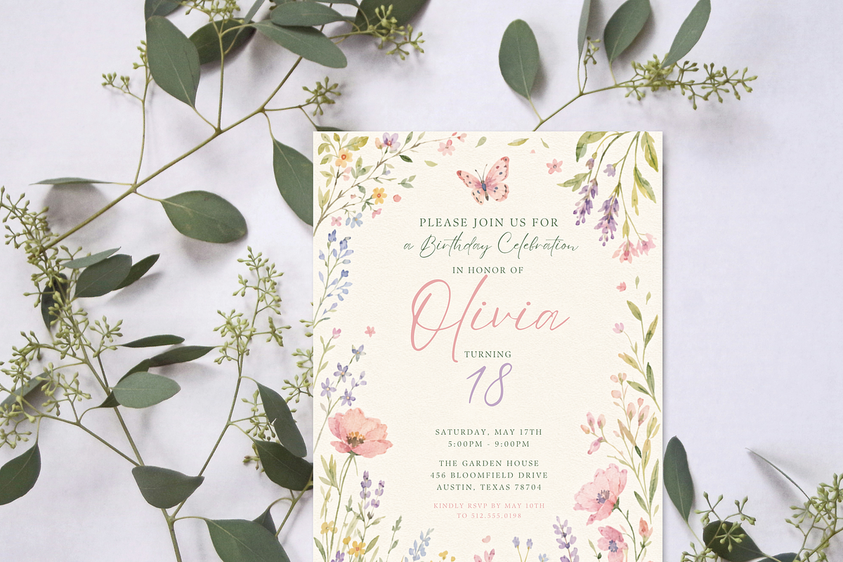 Wildflower Floral Birthday Invite, an Invitation Template by heynomi (Photo 3 of 19)