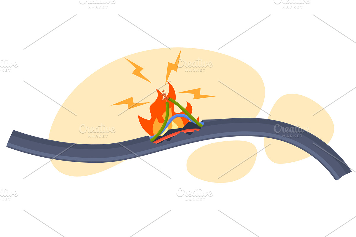 Short circuit in wire with flame, a Technology Illustration by YummyBuum