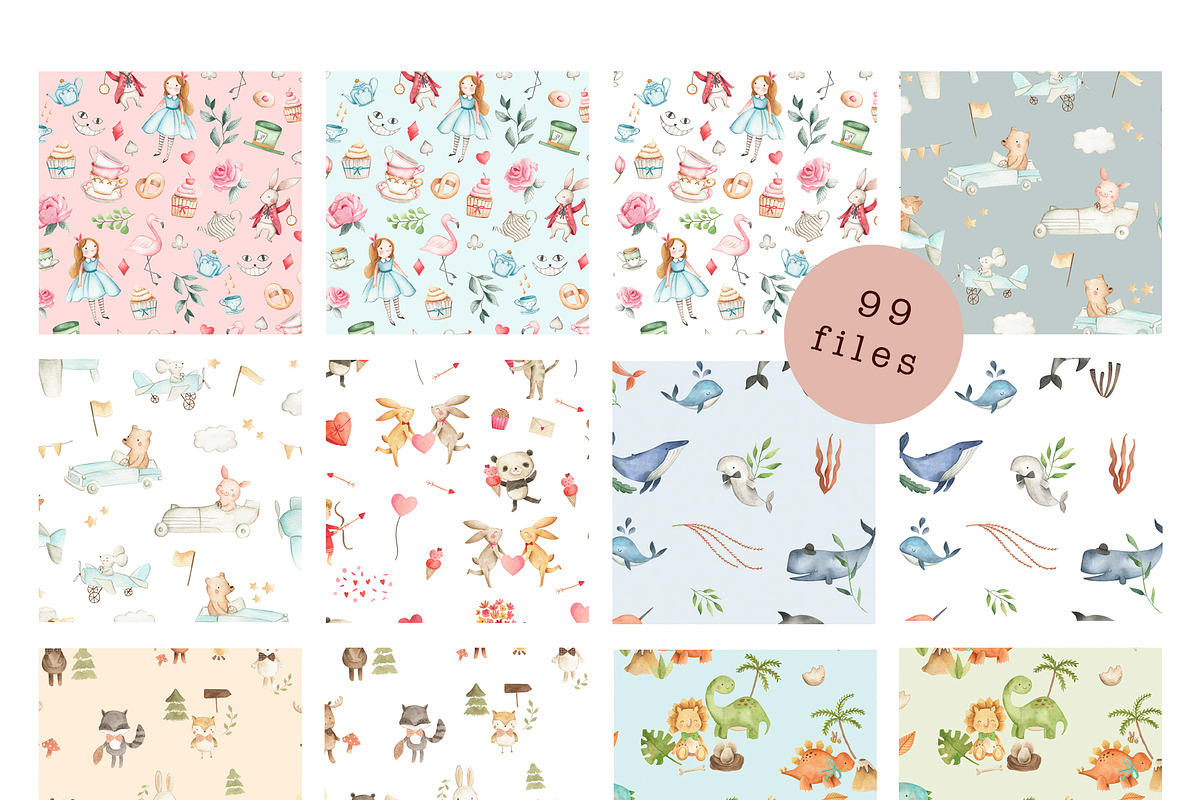 BUNDLE #1- Watercolor Patterns, an Animal Illustration by Flora+Bear (Photo 3 of 10)