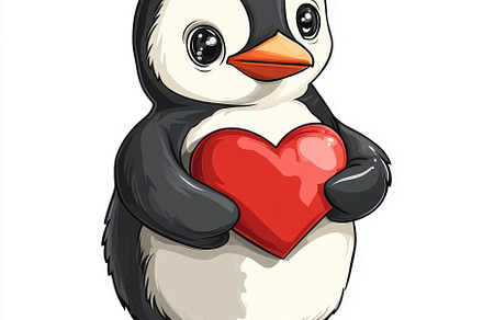 Cute Penguin Holding a Red Heart Val, an Animal Photo by Pixeness