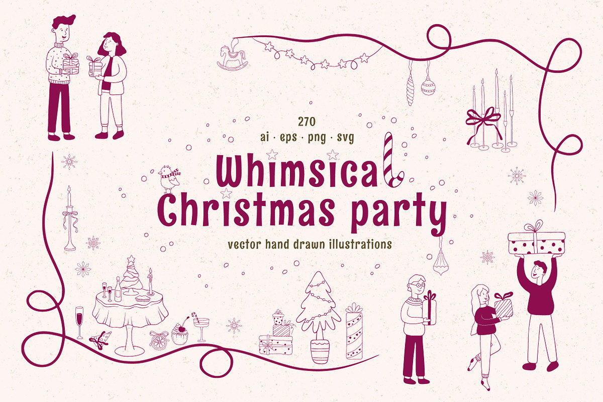 Whimsical Christmas party set, a Decorative Illustration by soboleva alya (Photo 1 of 12)