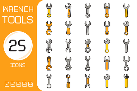 Wrench Tool Icons Set