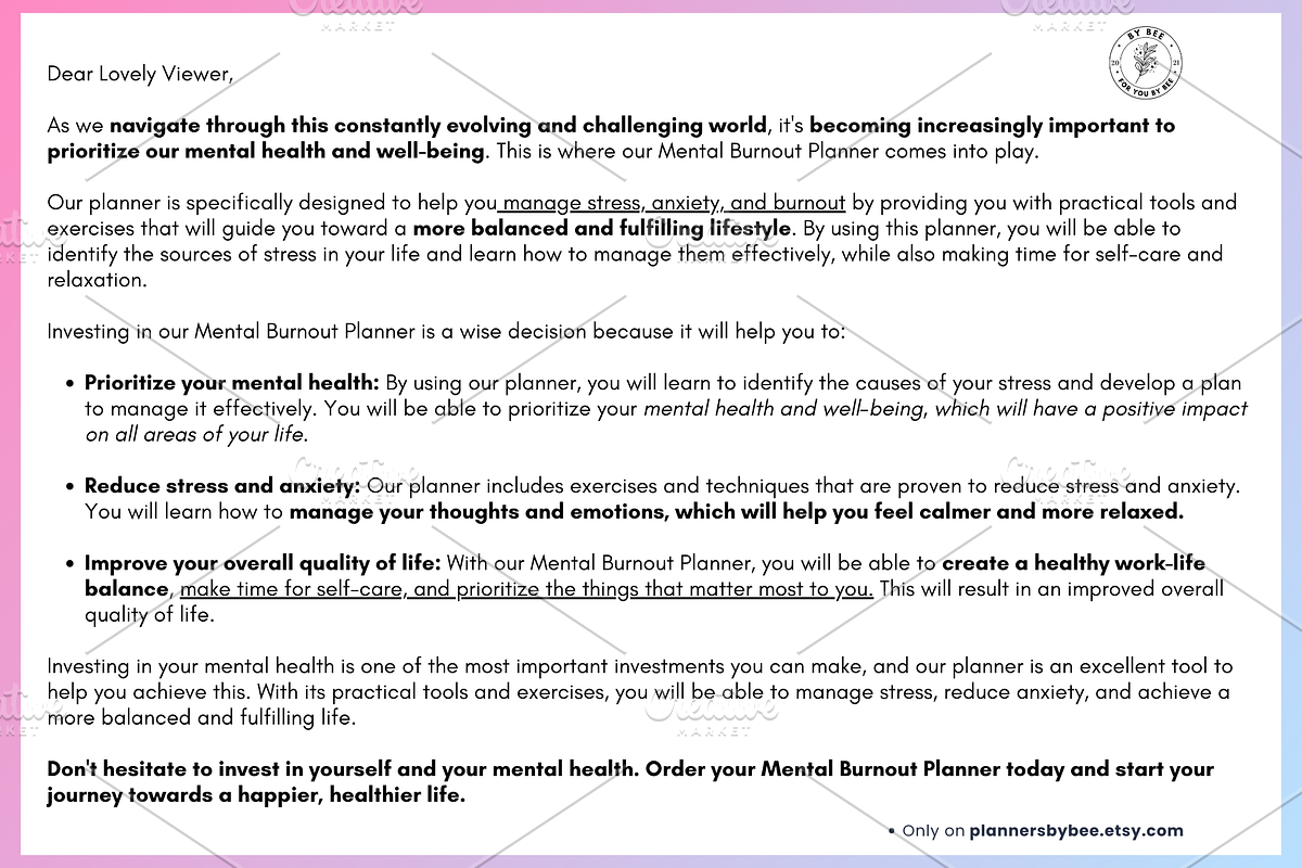 Stress Burnout Processing Journal, a Print Template by PlannersByBee (Photo 3 of 4)