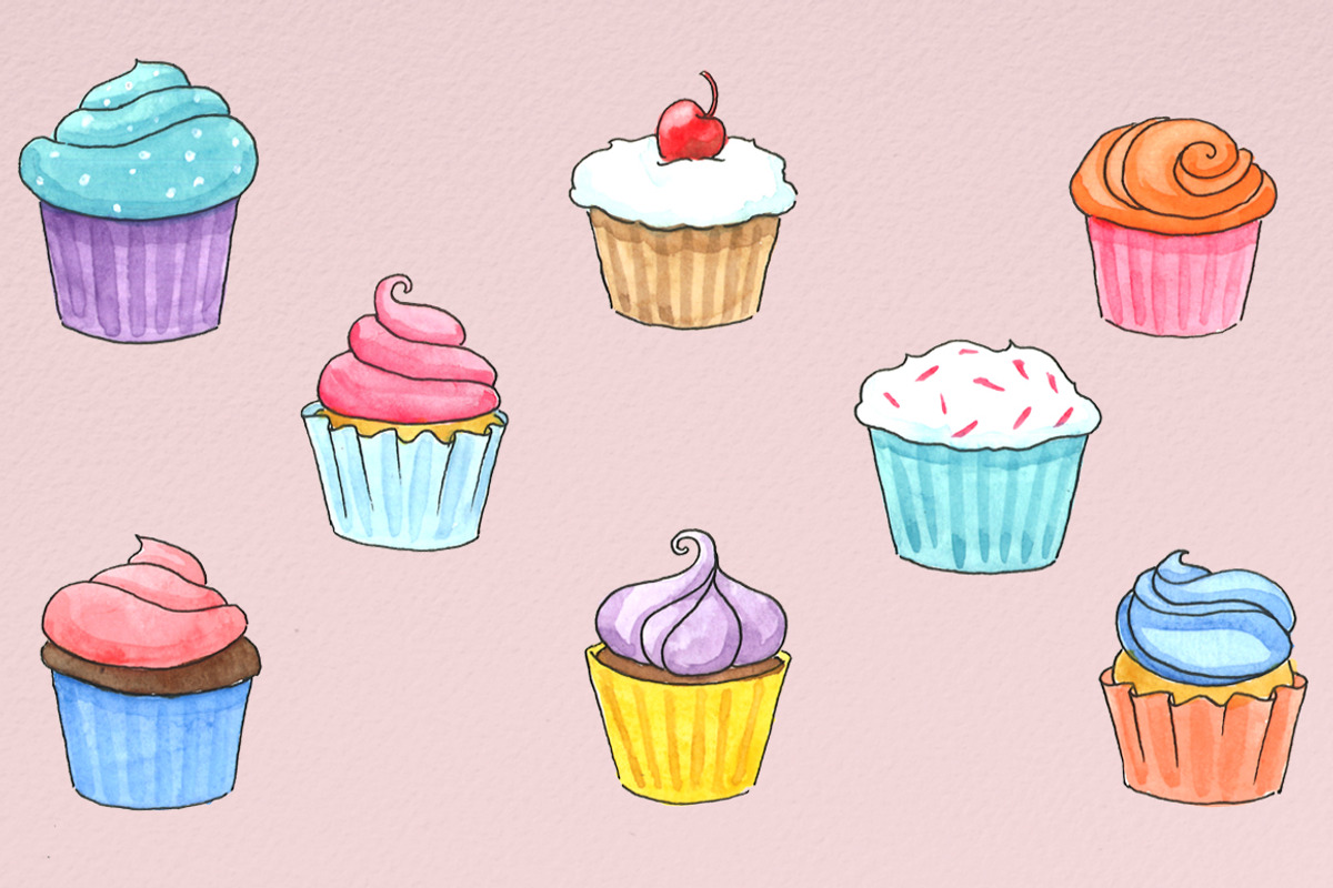 Watercolor Cupcake Illustrations, an Illustration by R.Ewers Designs (Photo 3 of 3)