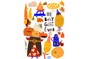 Cartoon Set With Cat, Pumpkins and, an Animal Illustration by Maria Starus (Thumbnail 1 of 3)