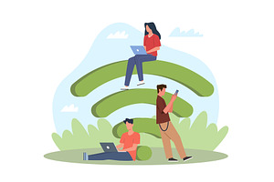 Free wi fi zone. Freelancers work in, a Technology Illustration by YummyBuum
