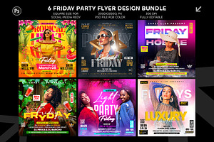 6 Friday Party Flyer Design Bundle, a Graphic by Shajib Shikder