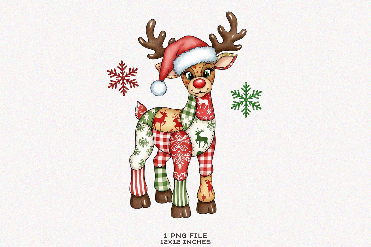 Preppy Patchwork Christmas Reindeer, an Illustration by SinaCreation (Photo 1 of 7)