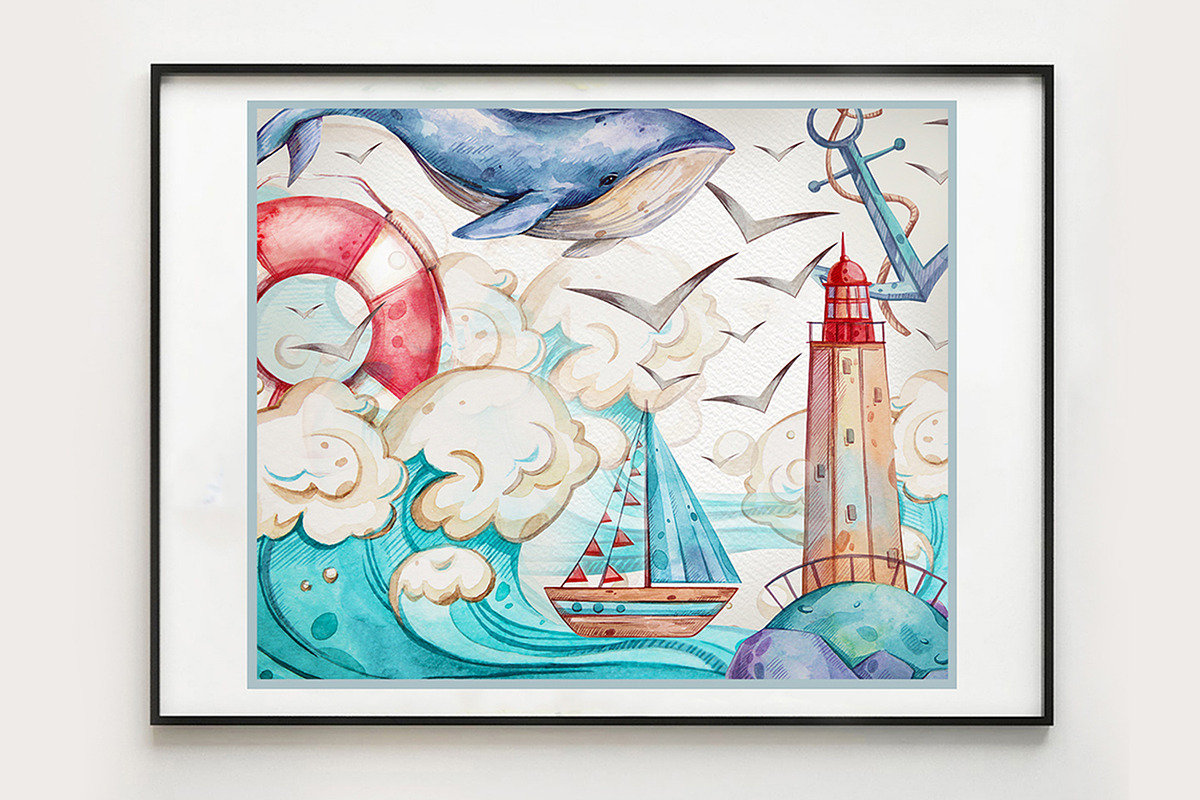 Watercolor nautical illustration set, a Transportation Illustration by Aquarellka (Photo 8 of 10)