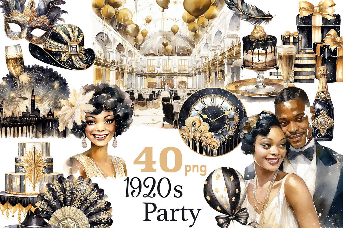 1920s Party Black Clipart, a Person Illustration by GlamArtZhanna (Photo 1 of 5)