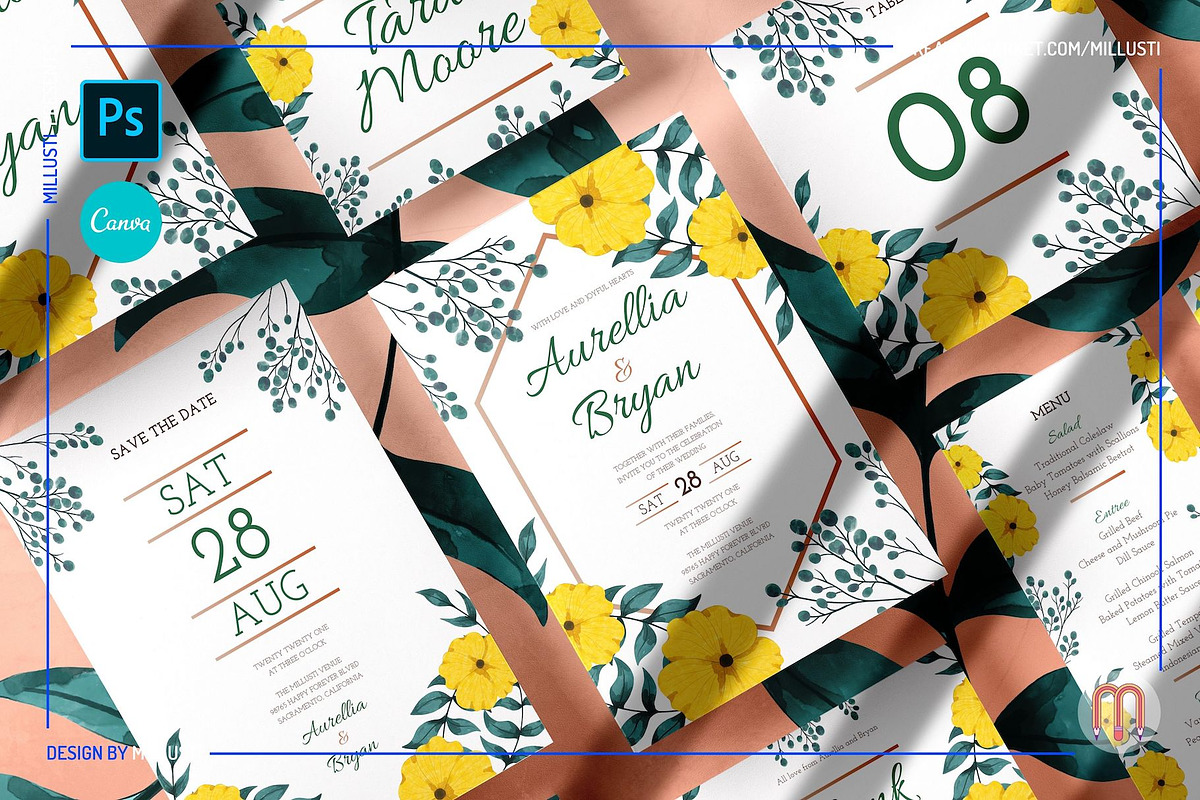 Foliage Wedding Invitation Suite Set, an Invitation Template by Millusti (Photo 1 of 10)